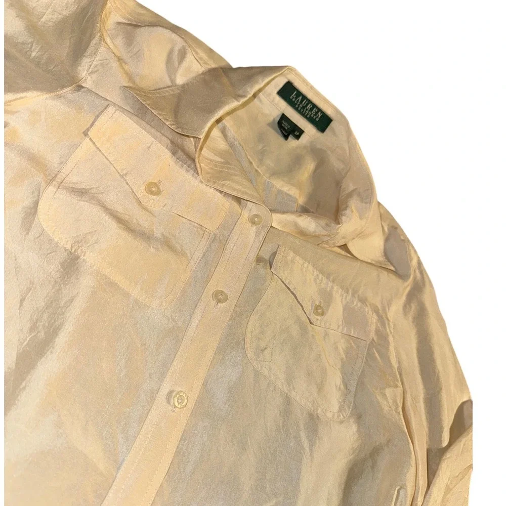LAUREN Ralph Lauren Petite Silk Button Down‎ Shirt Ivory Cream Long Sleeve SZ 2P - Picture 3 of 3